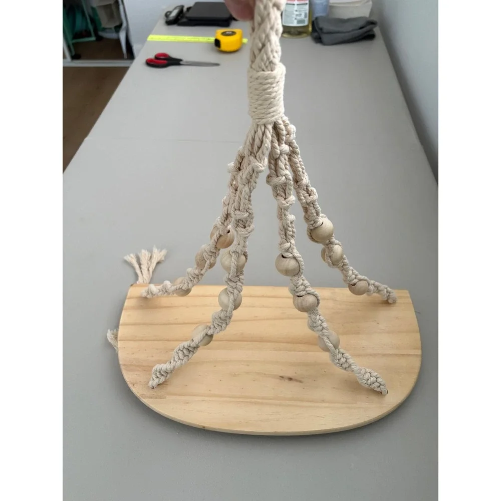 New Macrame Hanging Shelf Wood Beads Bohemian Decor Home‎ Wall Plant Decor